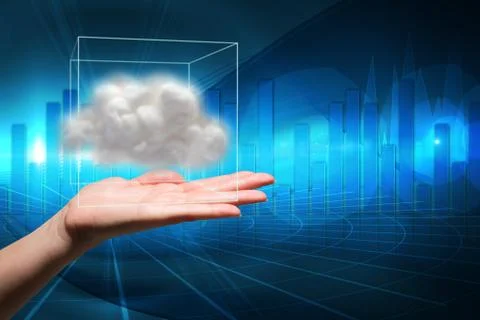 Hand presenting cloud against digital background 写真素材