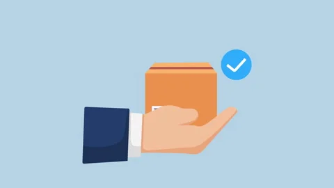 A hand presents a cardboard package with shipping 2d Animation with Alpha Matte Stock Footage 335341811