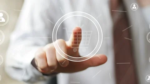 Hand press on button icon shopping web cart Stock Footage 56150702