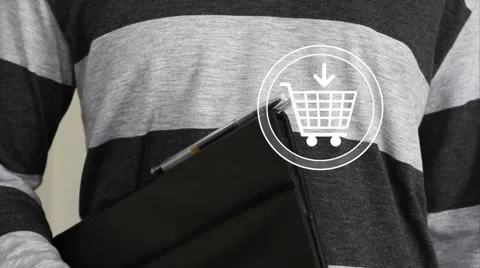 Hand press on button shopping web cart icon Stock Footage 54579716