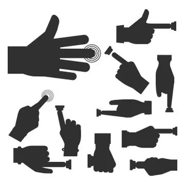 Hand press button vector silhouette finger control start up arm push pointer Illustrazione stock
