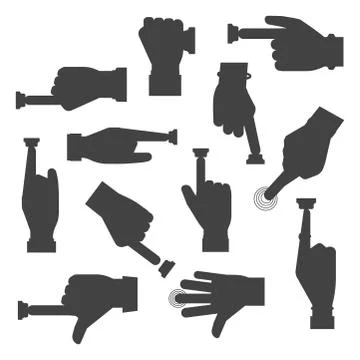 Hand press button vector silhouette finger control start up arm push pointer Stockillustratie