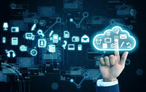 Hand press cloud Foto stock