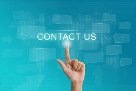 Hand press on contact us button on touch screen Stock Illustration