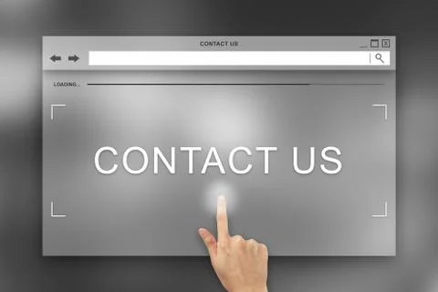 Hand press on contact us button on website Foto stock