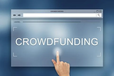 Hand press on crowdfunding button on website Stock Photos