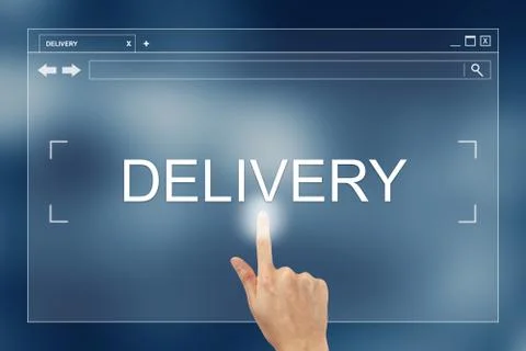 Hand press on delivery button on website Stock Illustration