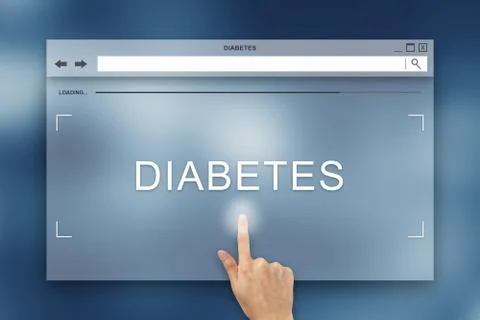 Hand press on diabetes button on website Stock Photos