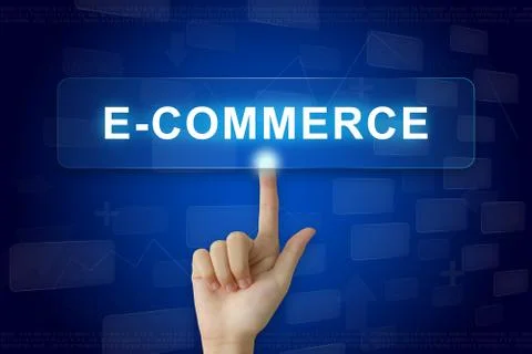 Hand press on e-commerce button on touch screen Stock Illustration