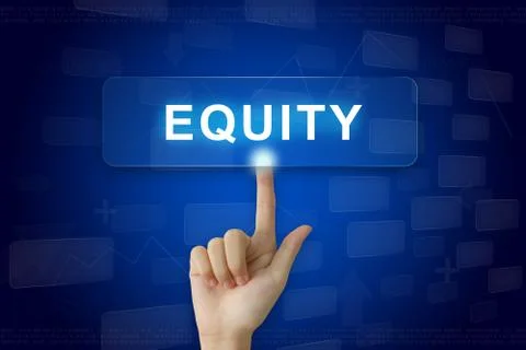 Hand press on equity button on touch screen Stock Photos
