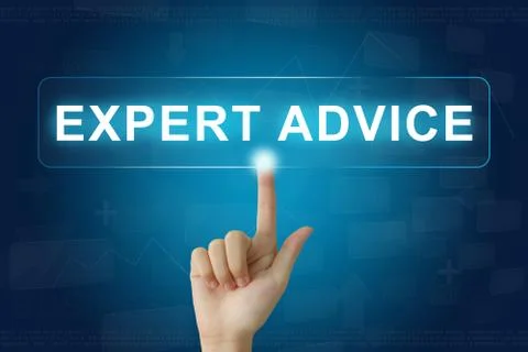 Hand press on expert advice button on touch screen Фото