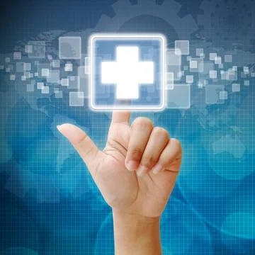 Hand press on first aid icon Stock Illustration