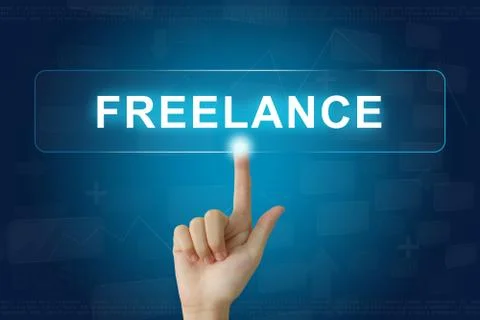 Hand press on freelance button on touch screen Stock Photos