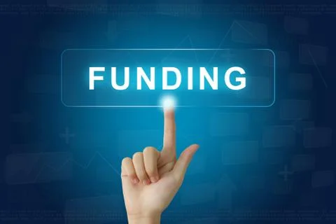 Hand press on funding button on touch screen Stock Photos