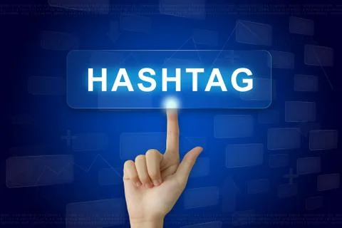 Hand press on hashtag button on touch screen Stock Illustration
