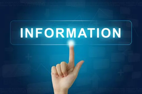 Hand press on information button on touch screen 库存插图