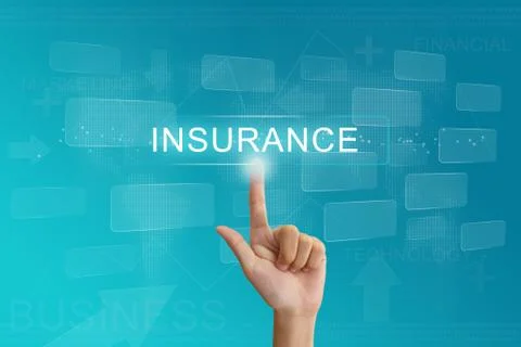 Hand press on insurance button on touch screen Ilustración de archivo