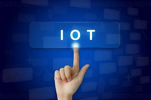 Hand press on IOT or internet of things button on touch screen Stock Illustration