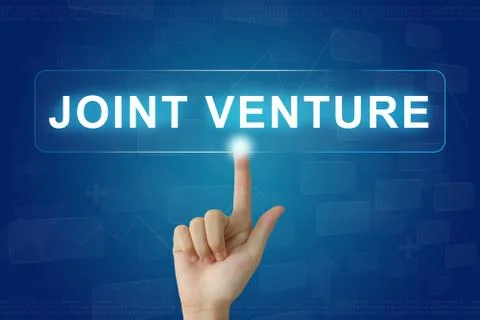Hand press on joint venture button on touch screen Stock Illustration
