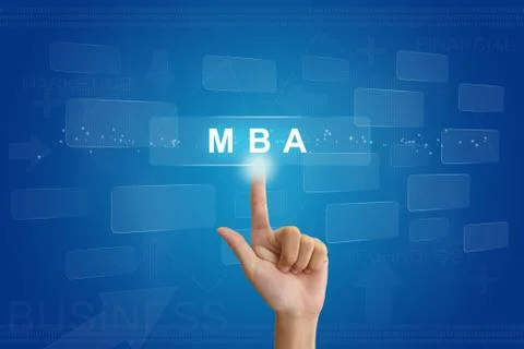 Hand press on mba or master of business administration button on touch screen Stock Illustration