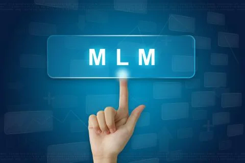 Hand press on MLM or Multi Level Marketing button on touch screen Stock Photos