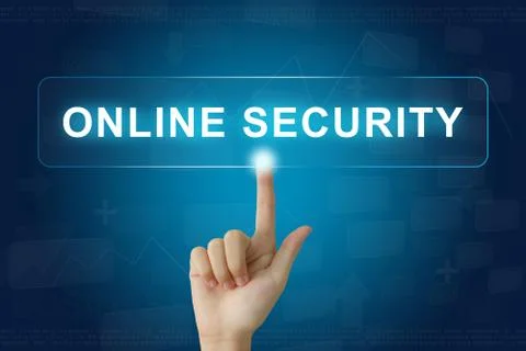 Hand press on online security button on touch screen Foto stock