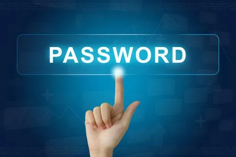 Hand press on password button on touch screen Stock Photos