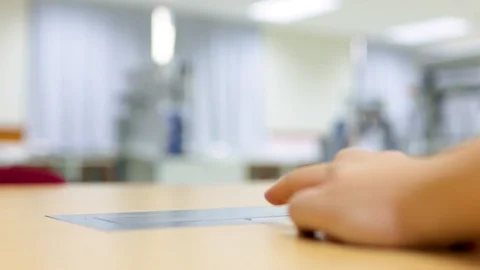 Hand press pop up electrical socket and ethernet cable socket meeting room Stock-Footage 124650386