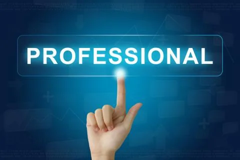 Hand press on professional button on touch screen Stock Photos