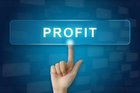 Hand press on profit button on touch screen Stock Photos