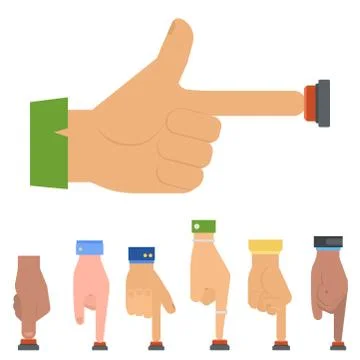 Hand press red button vector finger control start up arm push pointer cursor Illustrazione stock