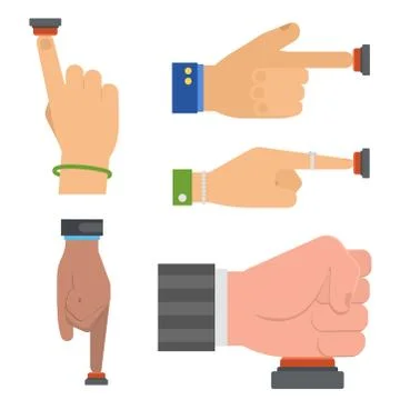 Hand press red button vector finger control start up arm push pointer cursor Stock Illustration