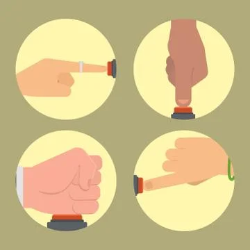 Hand press red button vector finger control start up arm push pointer cursor Stockillustratie