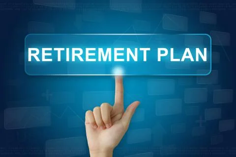Hand press on retirement plan button on touch screen Фото