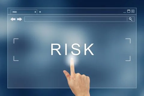 Hand press on risk button on website Stock Photos