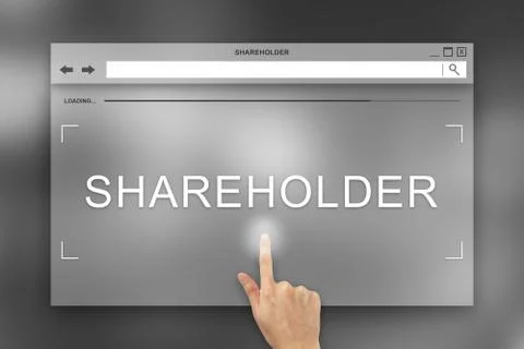 Hand press on shareholder button on website Foto stock