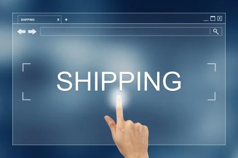 Hand press on shipping button on website Stock Photos