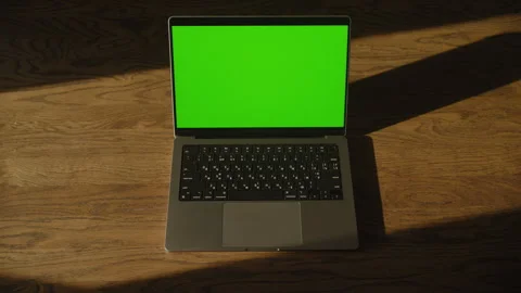 Hand Press Space Bar or Key on Green Screen Laptop Top View Stock Footage 242618116