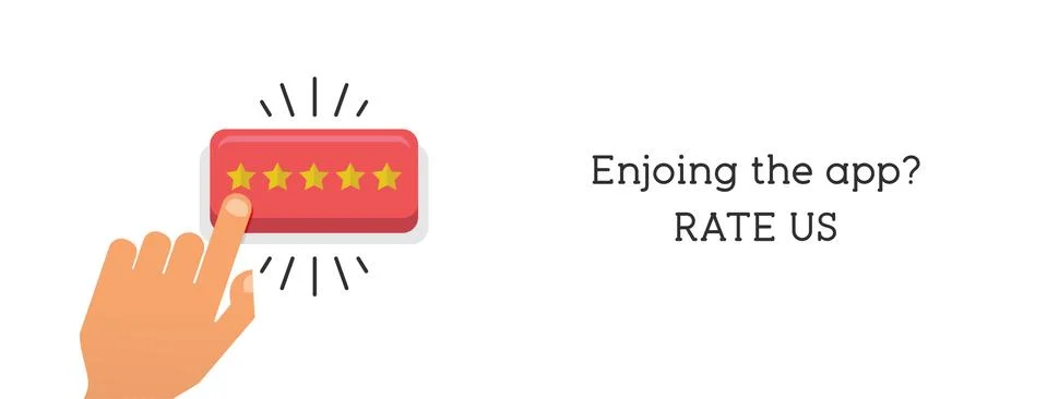 Hand press the star button. Customer review concept. Rating golden stars. Fee Stock Illustration