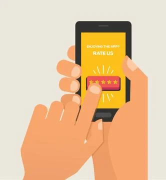 Hand press the star button. Customer review concept. Rating golden stars. Fee Stock Illustration