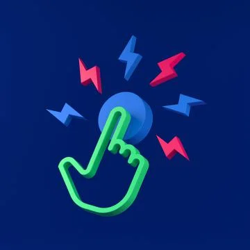 Hand press start button on dark blue background Stock Illustration