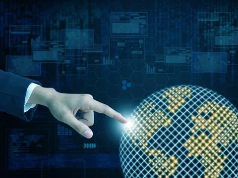 Hand press virtual world Illustrazione stock