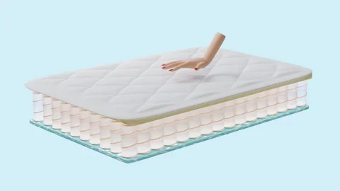 Hand pressed on soft bed with layered sheet material mattress, air fabric, .. Stock Footage 289191767