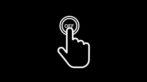 A hand presses off button, animated pictogram of finger pointer clicking on.. Stock Footage 345547744
