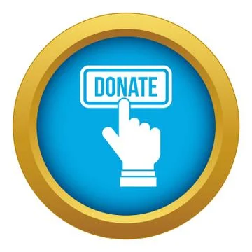 Hand presses button to donate icon blue vector isolated Stock Illustration