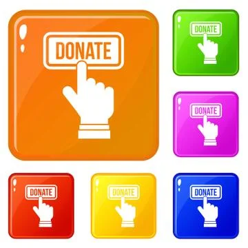 Hand presses button to donate icons set vector color Stock Illustration