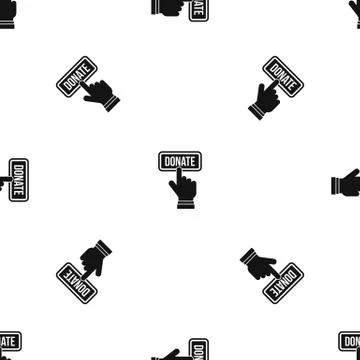 Hand presses button to donate pattern seamless black 스톡 일러스트