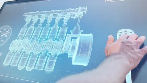 Hand presses button on electric blue computer screen. Stock Footage 265042204