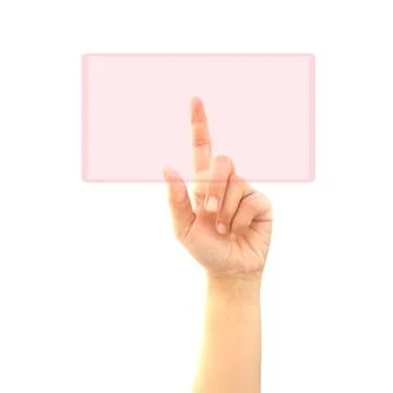 The hand presses the button Stock Photos