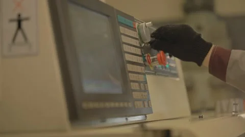 The hand presses the button on the remote control Video stock 68014023